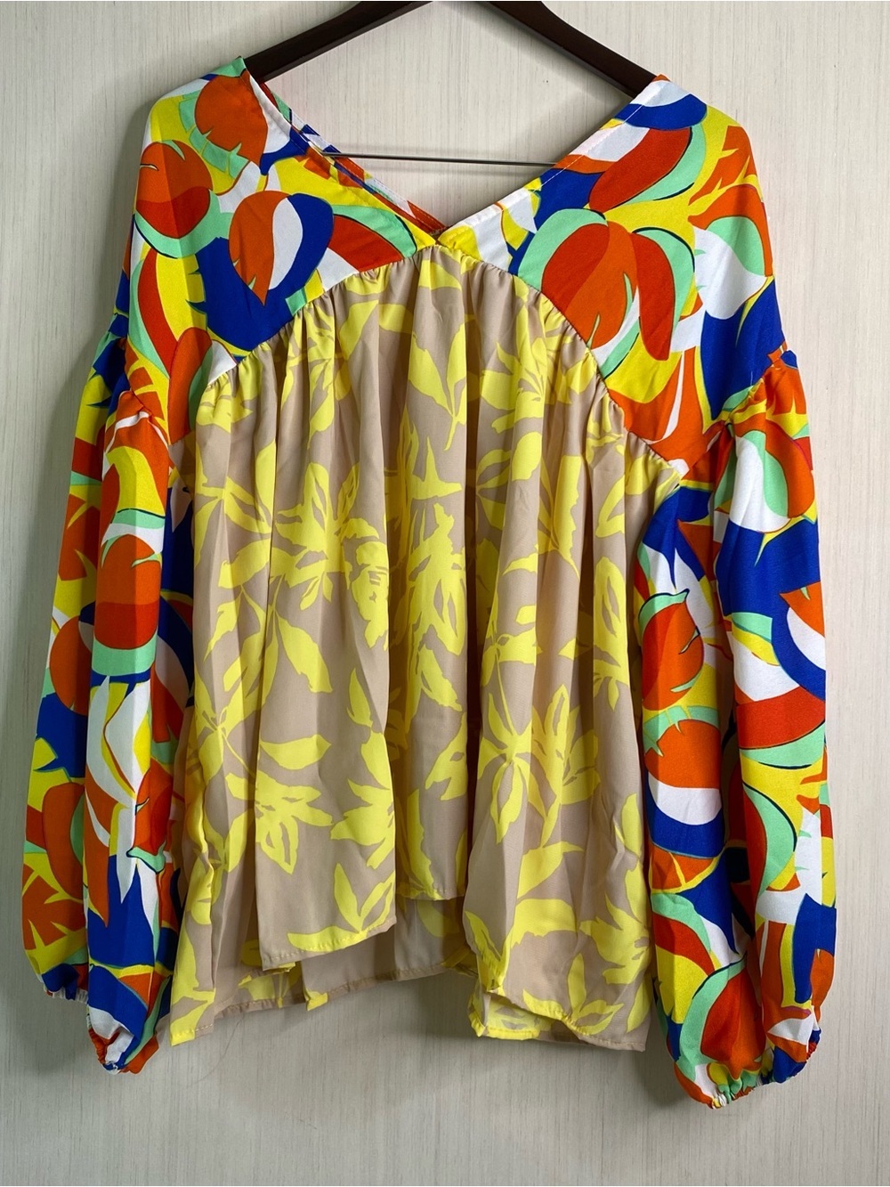 BUCKETLIST Multicolor Floral Balloon-Sleeve Tunic - Yellow, Blue & Orange Large